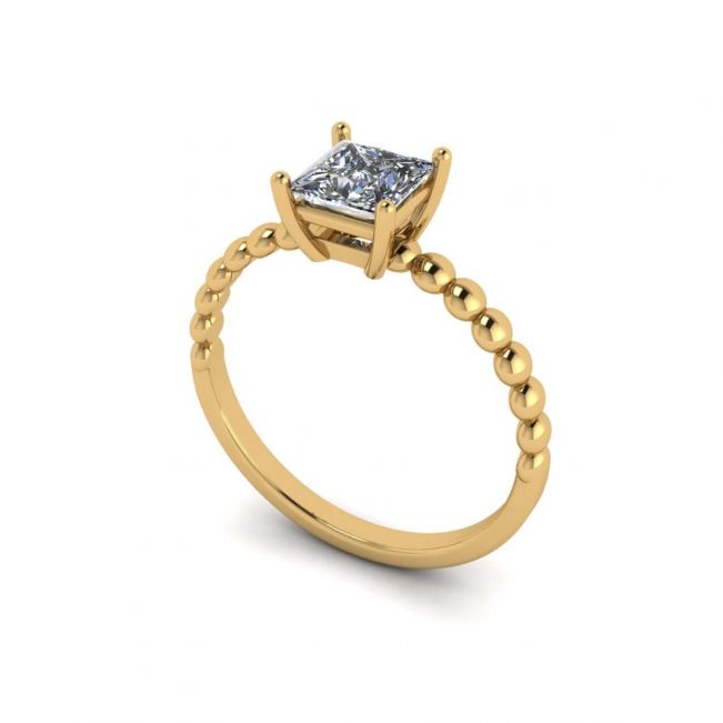 Bearded Ring with Princess Cut Diamond in 18K Yellow Gold - Photo 3