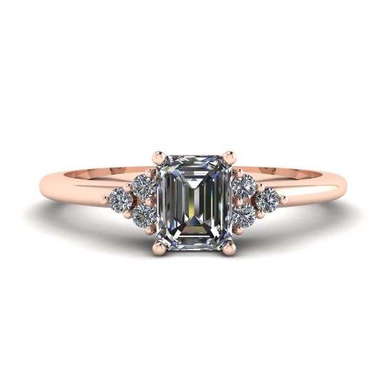 Emerald Cut Diamond Ring with Side Diamonds Rose Gold, Image 1