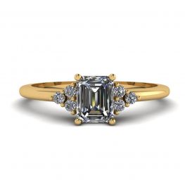 Emerald Cut Diamond Ring with Side Diamonds Yellow Gold