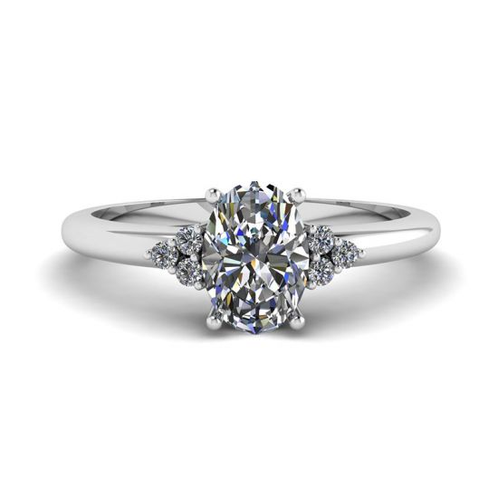 Oval Diamond with 3 Side Diamonds Ring, Enlarge image 1