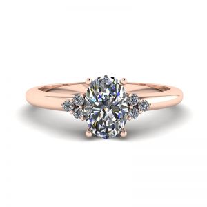 Oval Diamond with 3 Side Diamonds Ring Rose Gold