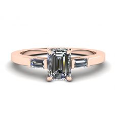Emerald Cut and Side Baguette Diamond Ring Rose Gold