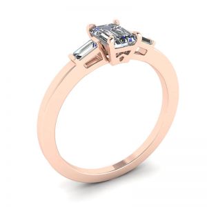 Emerald Cut and Side Baguette Diamond Ring Rose Gold - Photo 3