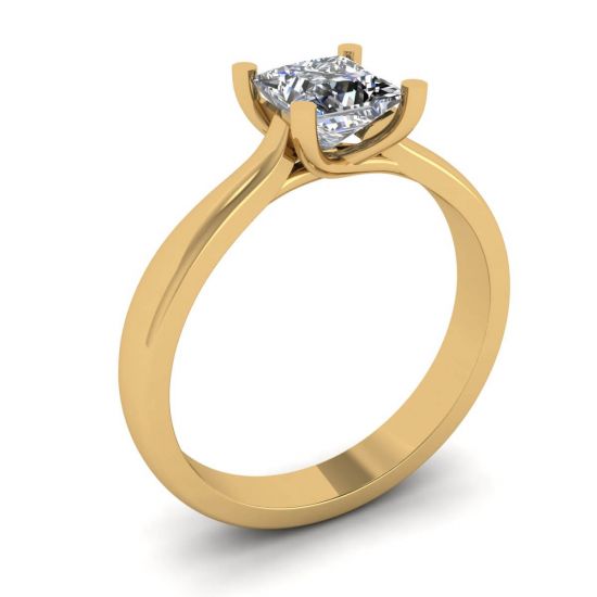18K Yellow Gold Ring with Princess Cut Diamond,  Enlarge image 4