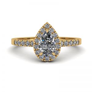 Halo Diamond Pear Shape Ring in 18K Yellow Gold - Photo 2