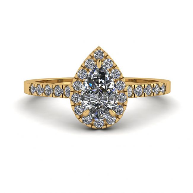Halo Diamond Pear Shape Ring in 18K Yellow Gold - Photo 2