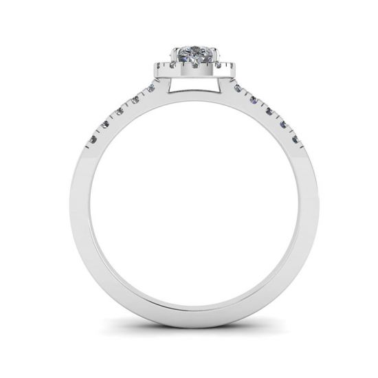 Halo Diamond Pear Shape Ring in 18K Rose Gold,  Enlarge image 2