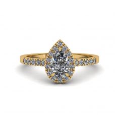 Halo Diamond Pear Cut Ring in 18K Yellow Gold