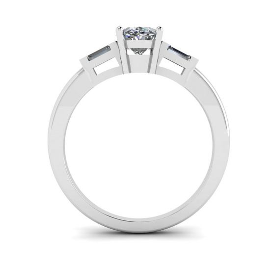 Oval Diamond Side Baguettes White Gold Ring, More Image 0