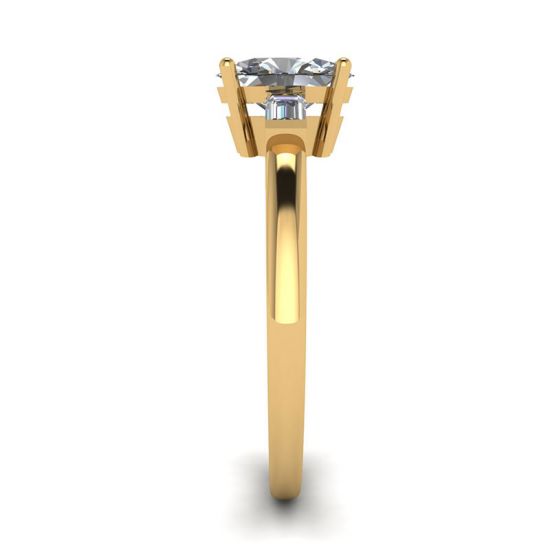 Oval Diamond Side Baguettes Yellow Gold Ring,  Enlarge image 3