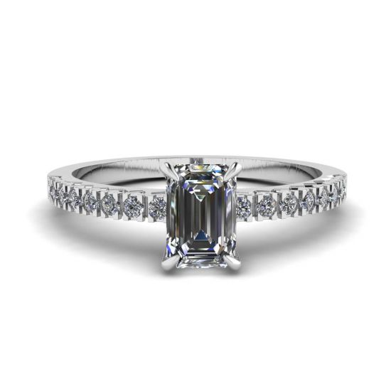 Emerald Cut Diamond Ring with Pave, Enlarge image 1