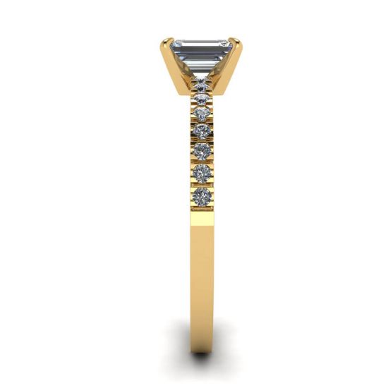 18K Yellow Gold Ring with Emerald Cut Diamond, More Image 1