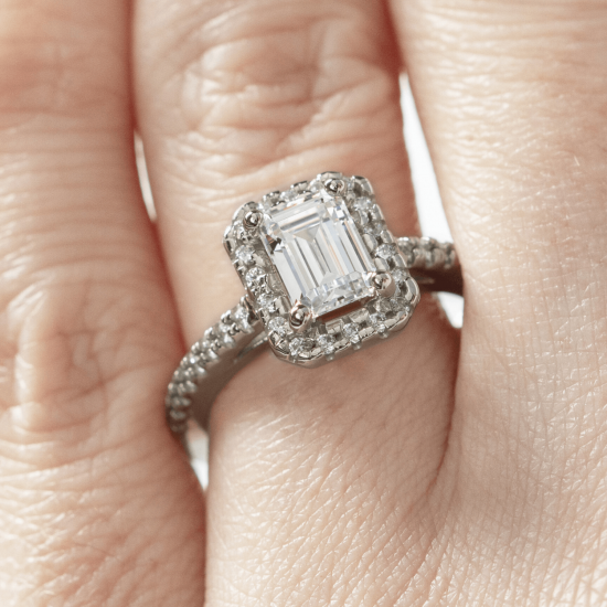 Emerald Cut Diamond Ring with Halo,  Enlarge image 8