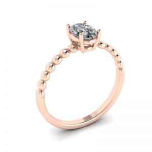 Oval Diamond on Beaded 18K Rose Gold Ring - Photo 3