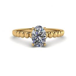 Oval Diamond on Beaded 18K Yellow Gold Ring Oval Diamond on Beaded 18K Yellow Gold Ring