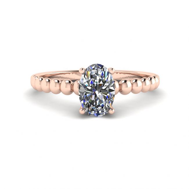 Oval Diamond on Beaded 18K Rose Gold Ring