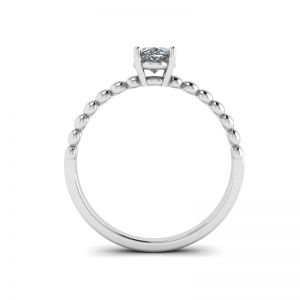 Oval Diamond on Beaded 18K White Gold Ring - Photo 1