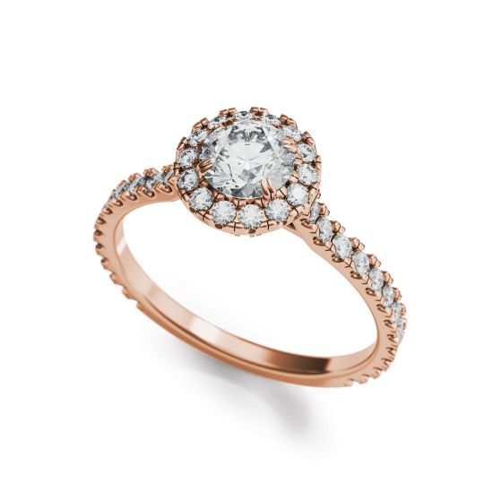 Halo Round Diamond Ring in 18K Rose Gold,  Enlarge image 3