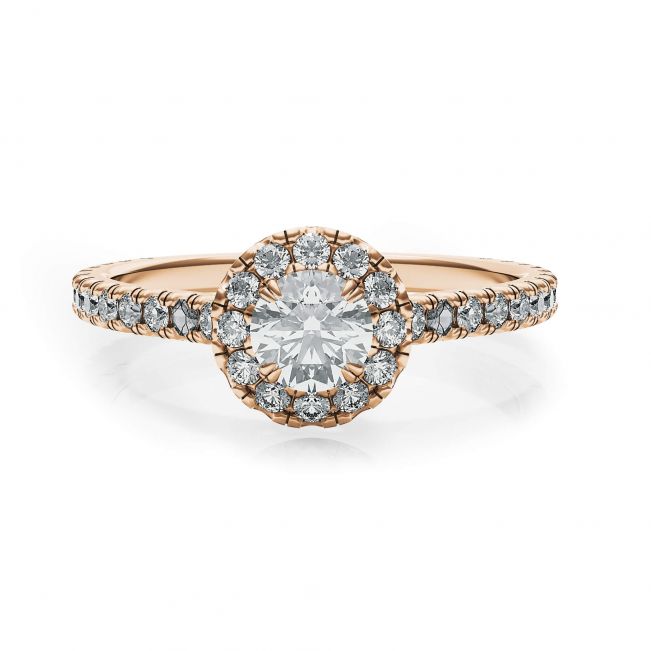 18K Rose Gold Ring with Round Diamond in Halo