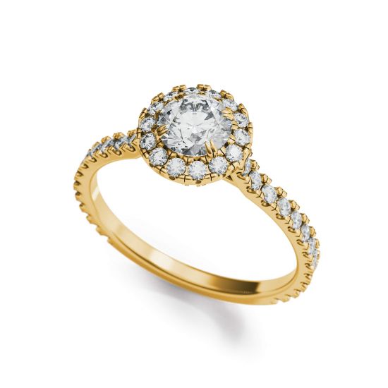 Halo Round Diamond Ring in 18K Yellow Gold,  Enlarge image 2