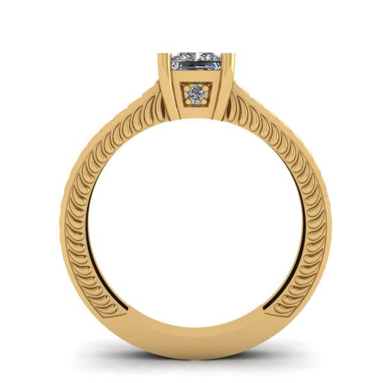 Oriental Style Princess Cut Diamond Ring 18K Yellow Gold,  Enlarge image 2