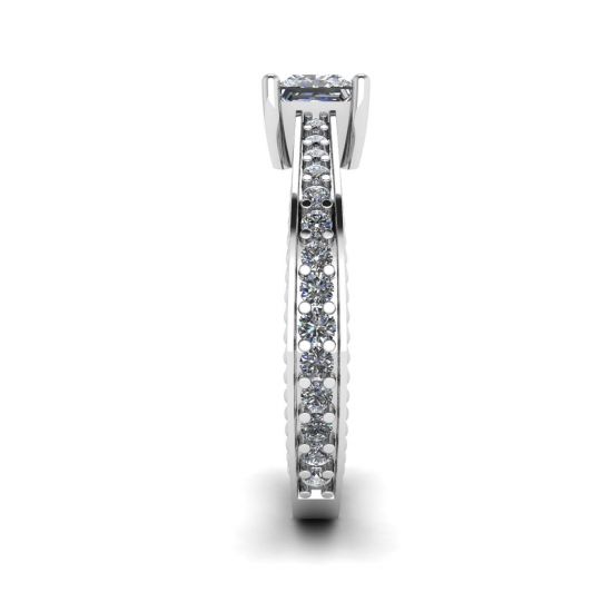 Oriental Style Princess Cut Diamond Ring with Pave,  Enlarge image 3