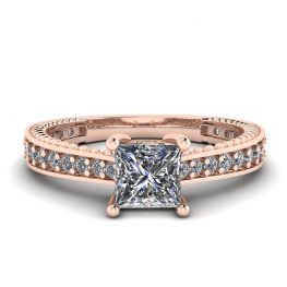 Oriental Style Princess Diamond Ring with Pave in 18K Rose Gold Oriental Style Princess Diamond Ring with Pave in 18K Rose Gold