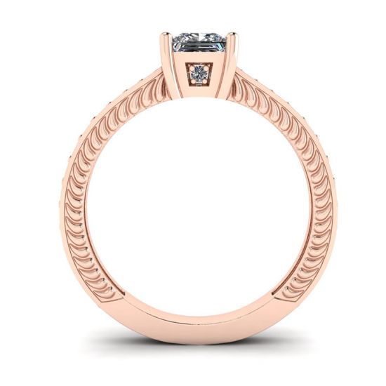 Oriental Style Princess Diamond Ring with Pave in 18K Rose Gold,  Enlarge image 2