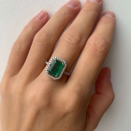 Halo Diamond Emerald Cut Ring, Enlarge image 1