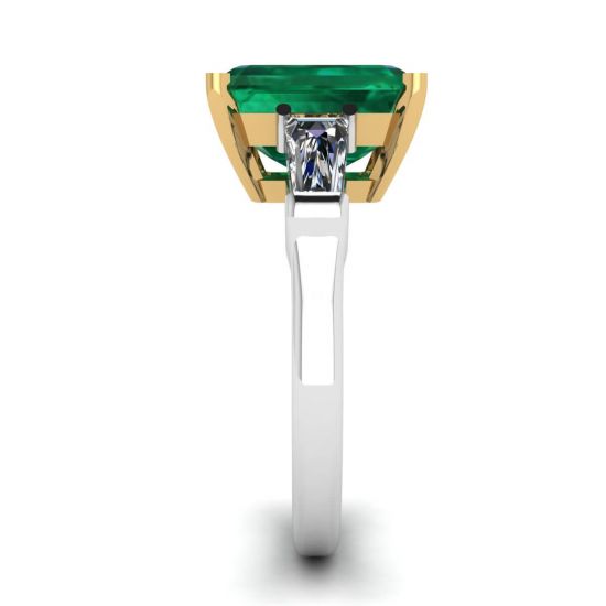3 carat Emerald Ring with Side Diamonds Baguette,  Enlarge image 3