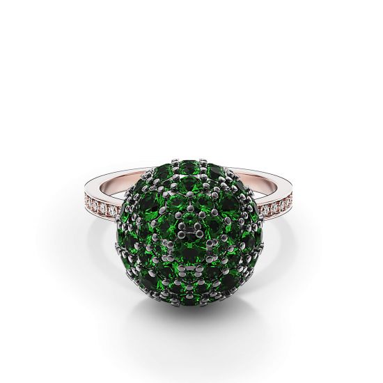 Emerald Ball Rings with Diamonds, Enlarge image 1