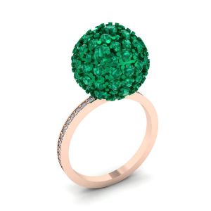Emerald Ball Rings with Diamonds Rose Gold - Photo 3