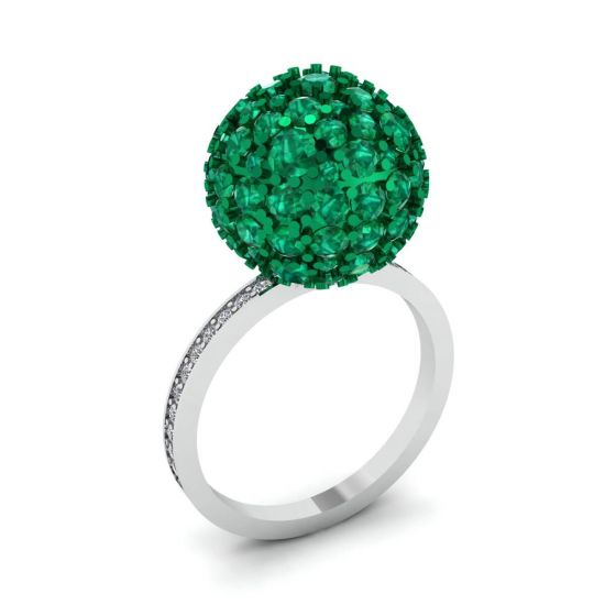 Emerald Ball Rings with Diamonds White Gold,  Enlarge image 4