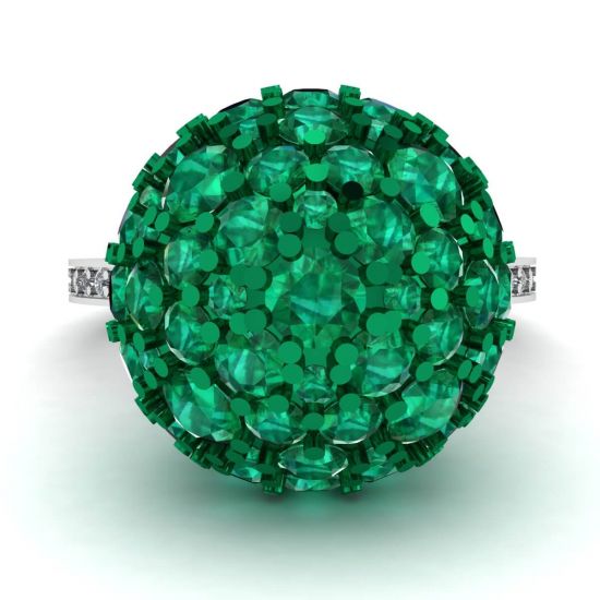 Emerald Ball Rings with Diamonds White Gold, Image 1