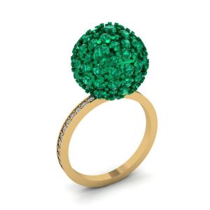 Emerald Ball Rings with Diamonds Yellow Gold - Photo 3