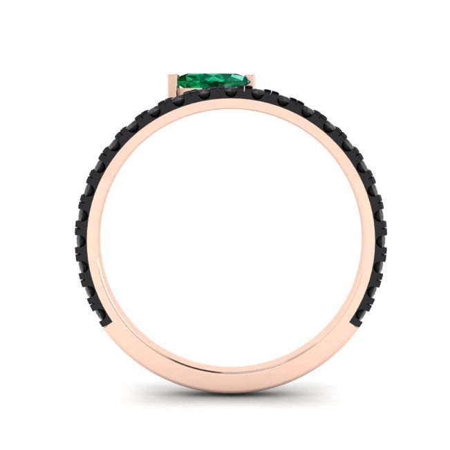 Black Diamonds Pave Eternity Ring with Emerald Leaf Rose Gold - Photo 1