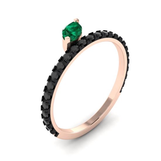 Black Diamonds Pave Eternity Ring with Emerald Leaf Rose Gold,  Enlarge image 4