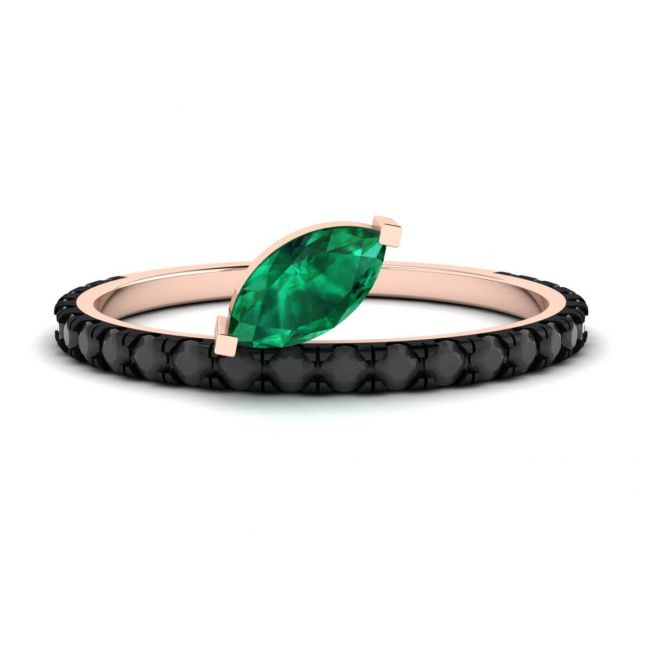 Black Diamonds Pave Eternity Ring with Emerald Leaf Rose Gold