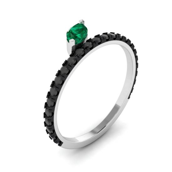 Black Diamonds Pave Eternity Ring with Emerald Leaf ,  Enlarge image 4