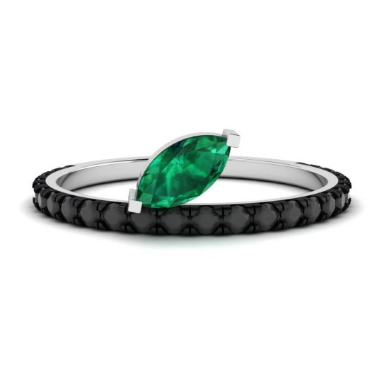 Black Diamonds Pave Eternity Ring with Emerald Leaf 