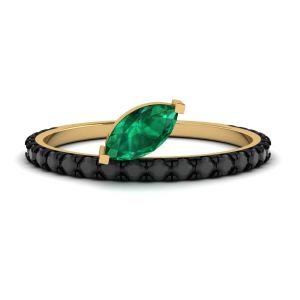 Black Diamonds Pave Eternity Ring with Emerald Leaf Yellow Gold
