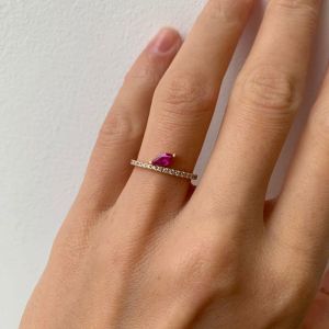 Thin Pave Ring with Ruby Petal Ring