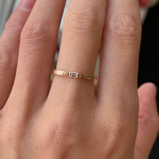 Golden Ring with Emerald Cut Diamond