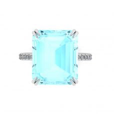 Rectangular Aquamarine and Diamond Ring