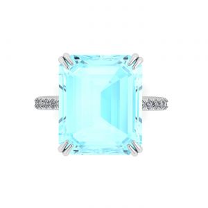 Rectangular Aquamarine and Diamond Ring