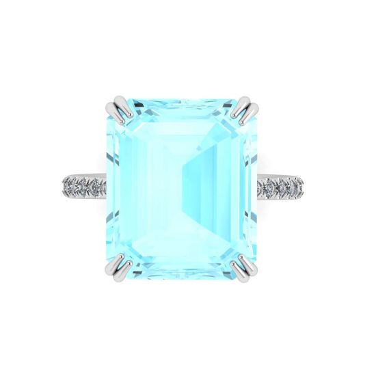 Rectangular Aquamarine and Diamond Ring, Enlarge image 1