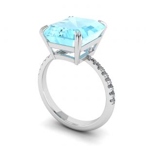 Rectangular Aquamarine and Diamond Ring - Photo 1