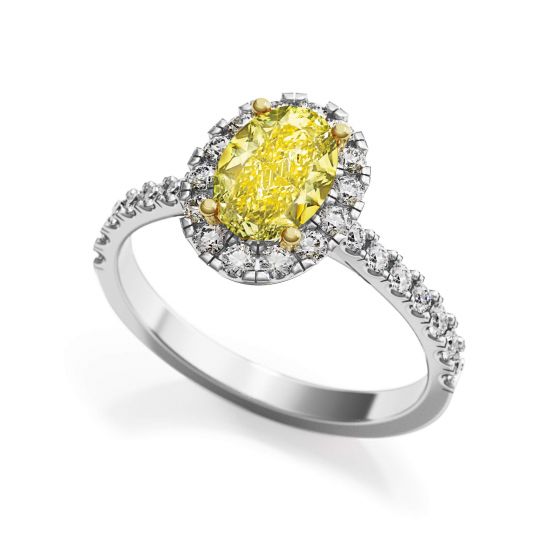1.13 ct Oval Yellow Diamond Ring with Diamond Halo,  Enlarge image 3