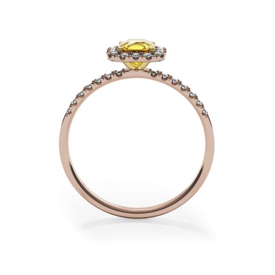 Cushion 0.5 ct Yellow Diamond Ring with Halo Rose Gold,  Enlarge image 2