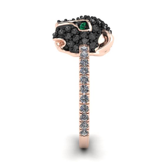 Emerald and Diamond Panther Ring Rose Gold,  Enlarge image 3